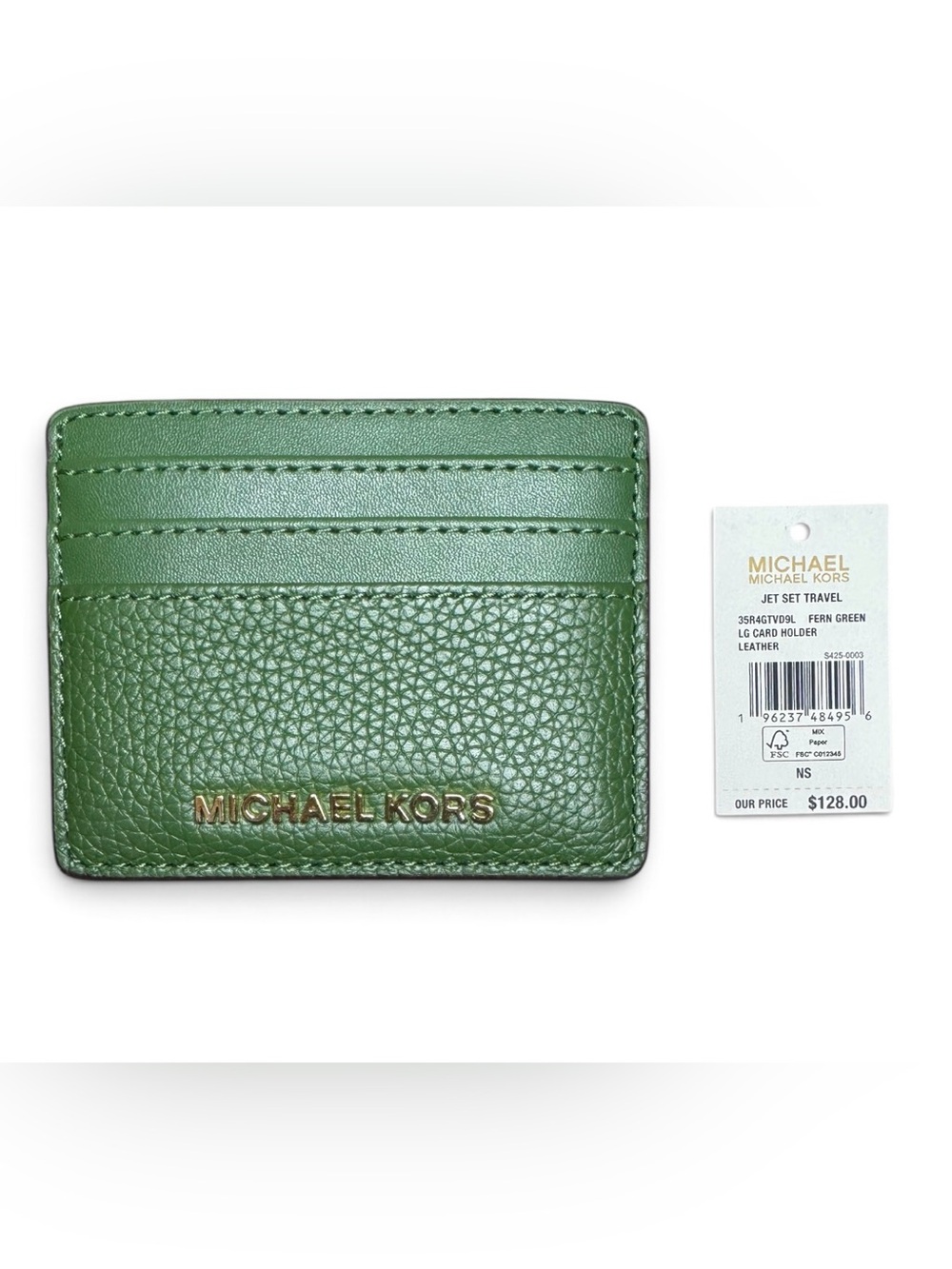 NWT MICHAEL KORS Large Pebbled Leather Card Holder Case in Fern Green